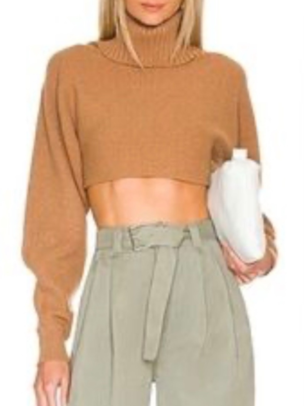 House of Harlow 1960 Ribbed Knit Crop Top Sweater Turtleneck